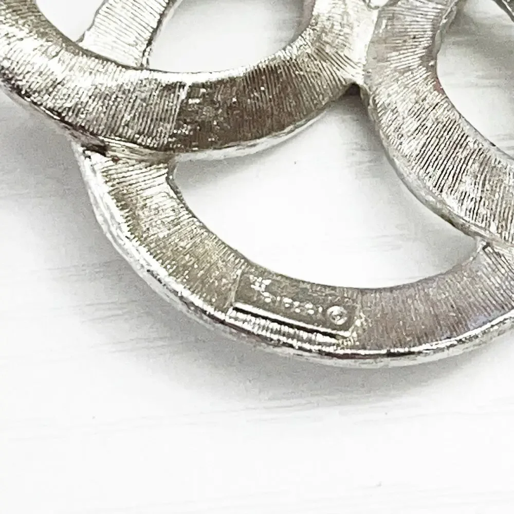 Crown Trifari Vintage Silver Braided Swirl Pendant Necklace